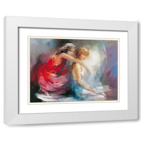 Two Girl friends II White Modern Wood Framed Art Print with Double Matting by Haenraets, Willem