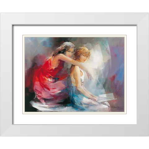 Two Girl friends II White Modern Wood Framed Art Print with Double Matting by Haenraets, Willem