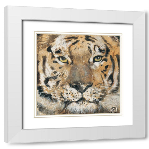 Tiger White Modern Wood Framed Art Print with Double Matting by Volynets, Yuliya