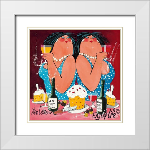 Enjoy Life White Modern Wood Framed Art Print with Double Matting by van Leersum, El
