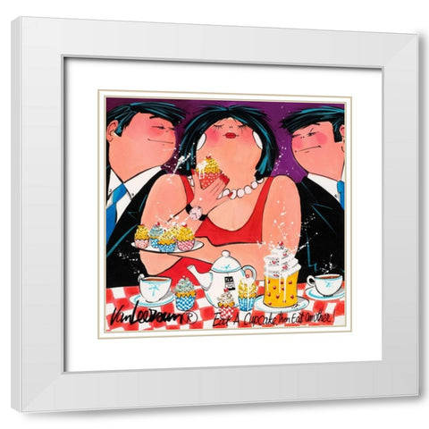 Eat a cupcake White Modern Wood Framed Art Print with Double Matting by van Leersum, El