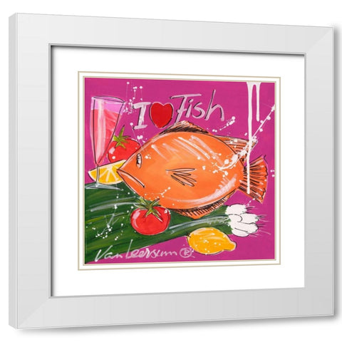 I love fish White Modern Wood Framed Art Print with Double Matting by van Leersum, El