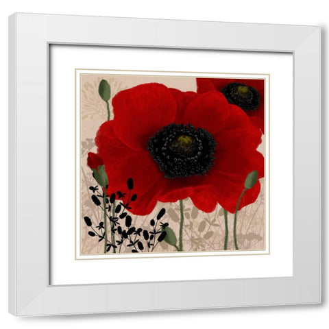 Red poppies I White Modern Wood Framed Art Print with Double Matting by Linda, Wood