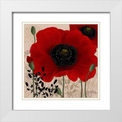 Red poppies I White Modern Wood Framed Art Print with Double Matting by Linda, Wood