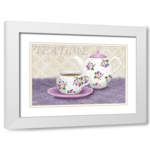 Teatime White Modern Wood Framed Art Print with Double Matting by Linda, Wood