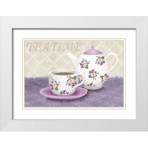 Teatime White Modern Wood Framed Art Print with Double Matting by Linda, Wood