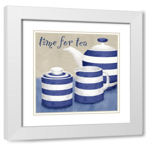 Time for tea White Modern Wood Framed Art Print with Double Matting by Linda, Wood