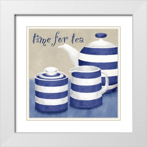 Time for tea White Modern Wood Framed Art Print with Double Matting by Linda, Wood