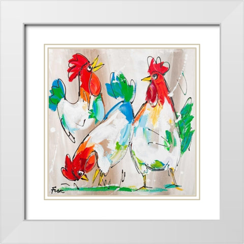Cocks Talking White Modern Wood Framed Art Print with Double Matting by Fiore, Art
