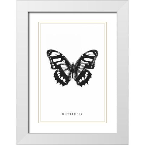 Butterfly White Modern Wood Framed Art Print with Double Matting by Waltz, Anne