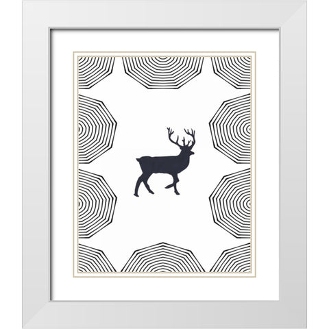Dancing Deer I White Modern Wood Framed Art Print with Double Matting by Waltz, Anne