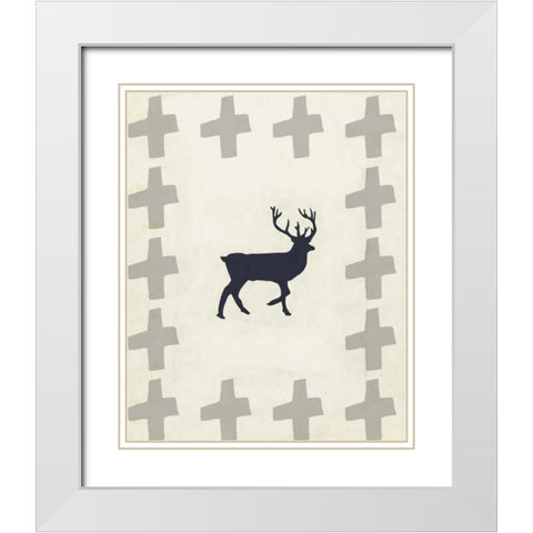 Dancing Deer II White Modern Wood Framed Art Print with Double Matting by Waltz, Anne