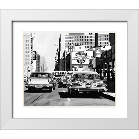 Greyhound Depot White Modern Wood Framed Art Print with Double Matting by Bertrand, Alain