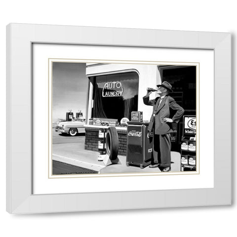 Auto Laundry White Modern Wood Framed Art Print with Double Matting by Bertrand, Alain