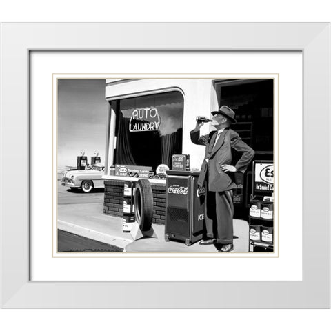Auto Laundry White Modern Wood Framed Art Print with Double Matting by Bertrand, Alain