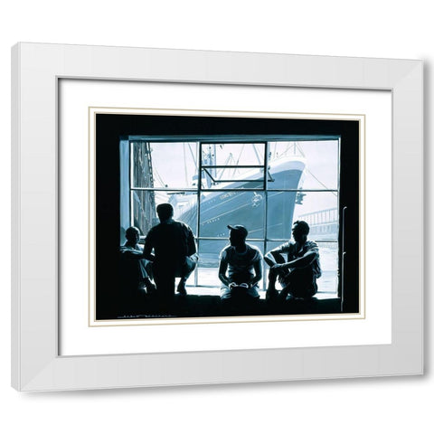 Les Dockers White Modern Wood Framed Art Print with Double Matting by Bertrand, Alain