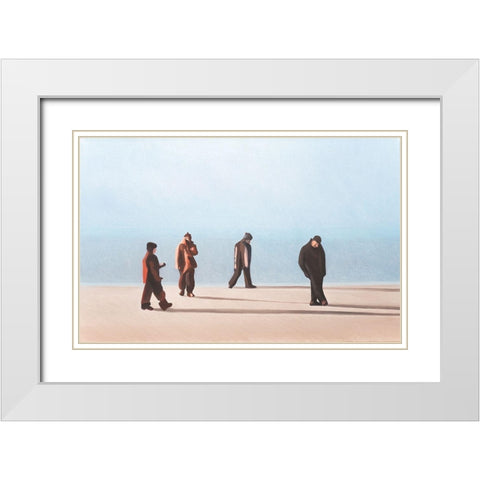 Strandwanderer im Abendlicht White Modern Wood Framed Art Print with Double Matting by Kock, Bernhard
