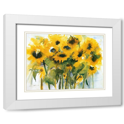 Sonnenblumenfeld White Modern Wood Framed Art Print with Double Matting by Ohland, Christa