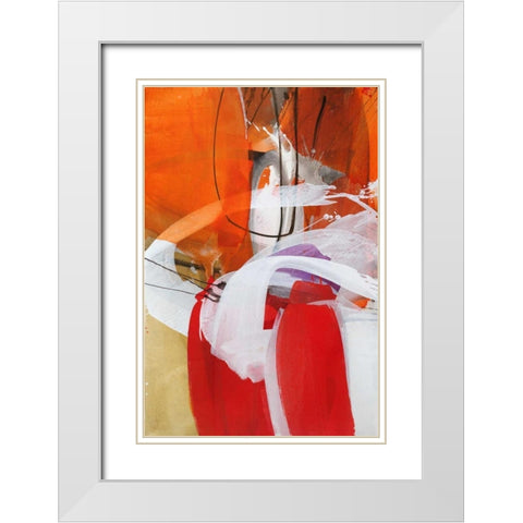 Red Expression I White Modern Wood Framed Art Print with Double Matting by Ruttkau,El