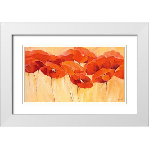 Mohnparade II White Modern Wood Framed Art Print with Double Matting by Filatov, Elena