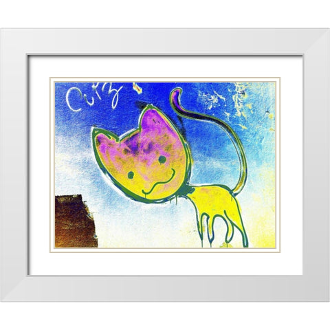 Katze 3 White Modern Wood Framed Art Print with Double Matting by Weissing, Gerd