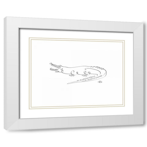 Crocodile White Modern Wood Framed Art Print with Double Matting by Mahdavi, Gholam Reza