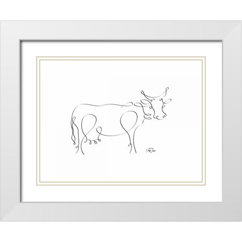 Cow White Modern Wood Framed Art Print with Double Matting by Mahdavi, Gholam Reza