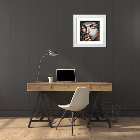 Versuchung White Modern Wood Framed Art Print with Double Matting by Tsantekidou, Rose