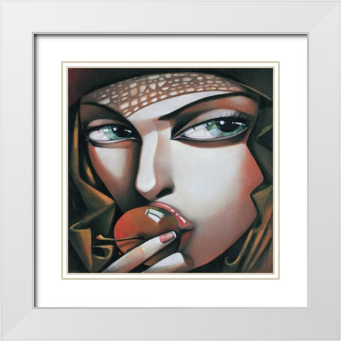 Versuchung White Modern Wood Framed Art Print with Double Matting by Tsantekidou, Rose