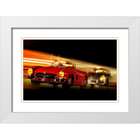 Cars in action - M.Benz 300SL White Modern Wood Framed Art Print with Double Matting by Debionne, Jean-Loup
