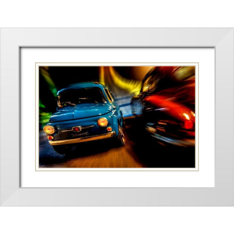 Cars in action - Fiat 500M White Modern Wood Framed Art Print with Double Matting by Debionne, Jean-Loup
