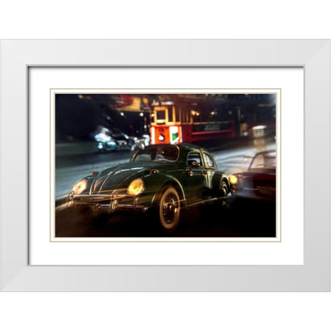 Cars in action - VW Beetle White Modern Wood Framed Art Print with Double Matting by Debionne, Jean-Loup