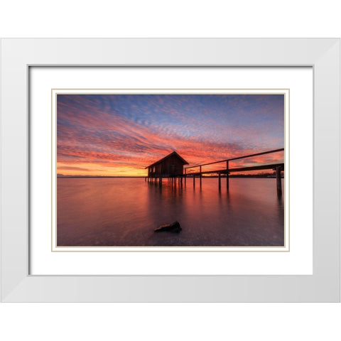 Sonnenuntergang am Ammersee White Modern Wood Framed Art Print with Double Matting by Scholz, Markus