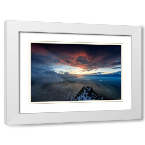 Sonnenuntergang am Herzogstand White Modern Wood Framed Art Print with Double Matting by Scholz, Markus