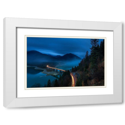 Sylvensteinspeicher bei Nacht White Modern Wood Framed Art Print with Double Matting by Scholz, Markus