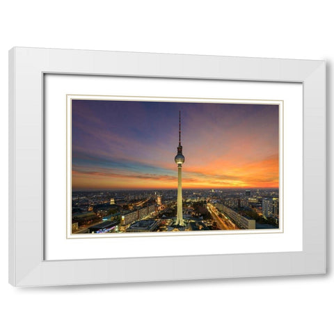 Berlin - Alexanderplatz Skyline White Modern Wood Framed Art Print with Double Matting by Abid, Michael