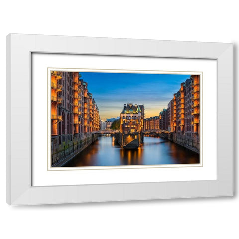 Hamburg - Speicherstadt White Modern Wood Framed Art Print with Double Matting by Abid, Michael