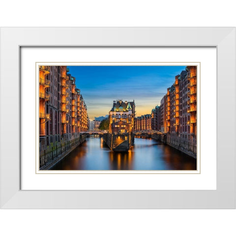Hamburg - Speicherstadt White Modern Wood Framed Art Print with Double Matting by Abid, Michael