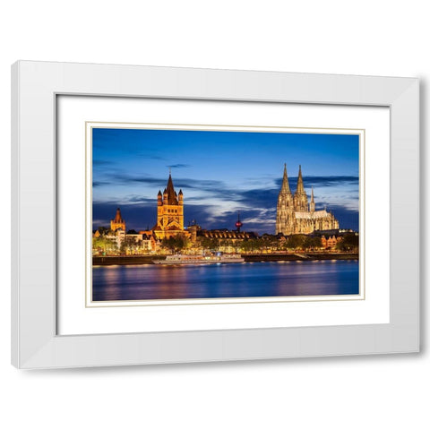 KÃ¶ln - Skyline Blue Hour White Modern Wood Framed Art Print with Double Matting by Abid, Michael