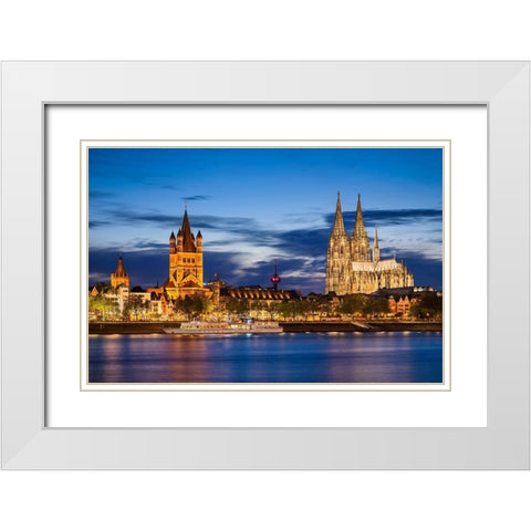 KÃ¶ln - Skyline Blue Hour White Modern Wood Framed Art Print with Double Matting by Abid, Michael