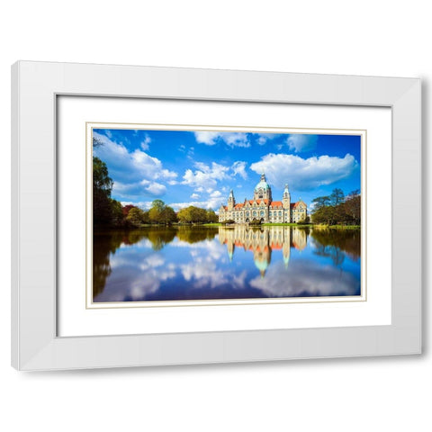 Hannover - Rathaus Maschteich White Modern Wood Framed Art Print with Double Matting by Abid, Michael