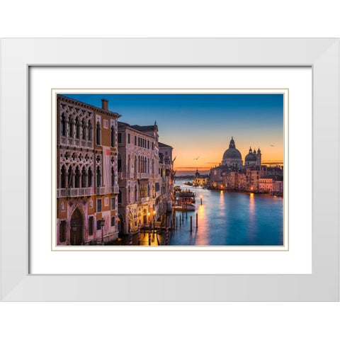 Sunrise at the Grand Canal White Modern Wood Framed Art Print with Double Matting by Abid, Michael