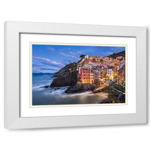 Riomaggiore Blues White Modern Wood Framed Art Print with Double Matting by Abid, Michael