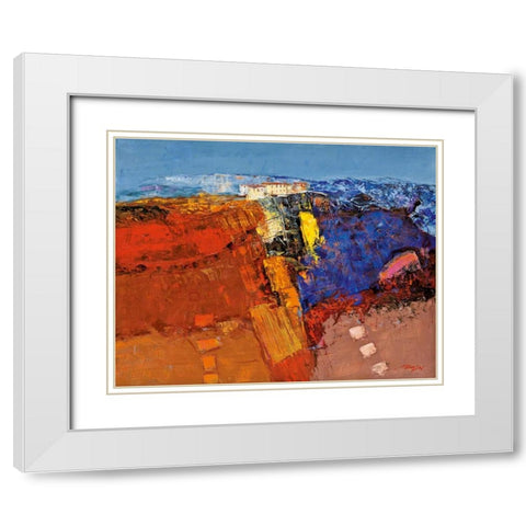 Dorf am Felsen White Modern Wood Framed Art Print with Double Matting by Madjid