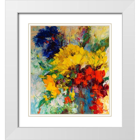 Blumenfreude I White Modern Wood Framed Art Print with Double Matting by Madjid