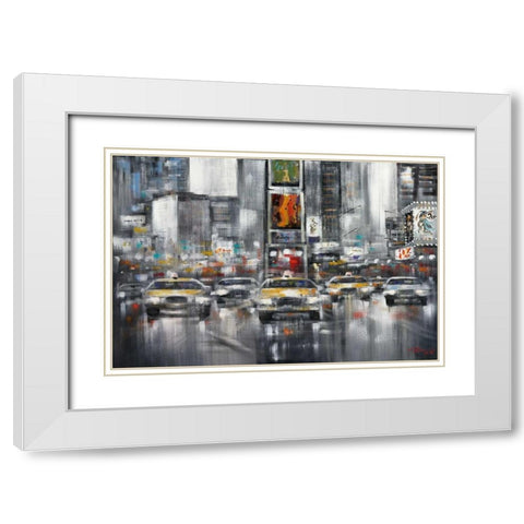 Taxi I White Modern Wood Framed Art Print with Double Matting by Madjid