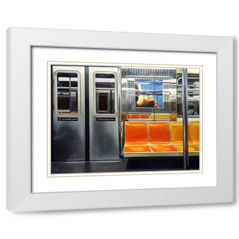 NYC Subway Reflections White Modern Wood Framed Art Print with Double Matting by Schuh, Michael