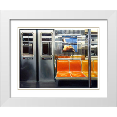 NYC Subway Reflections White Modern Wood Framed Art Print with Double Matting by Schuh, Michael