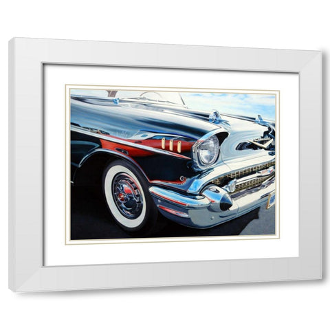 T-Bird on Chevy Reflections White Modern Wood Framed Art Print with Double Matting by Schuh, Michael