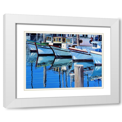 Fishermans Wharf Reflections White Modern Wood Framed Art Print with Double Matting by Schuh, Michael
